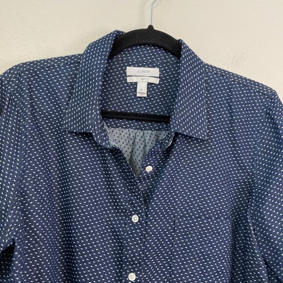 J Crew Womens 12 Button Up Shirt Boy Fit Navy White Blouse Top - Picture 7 of 8